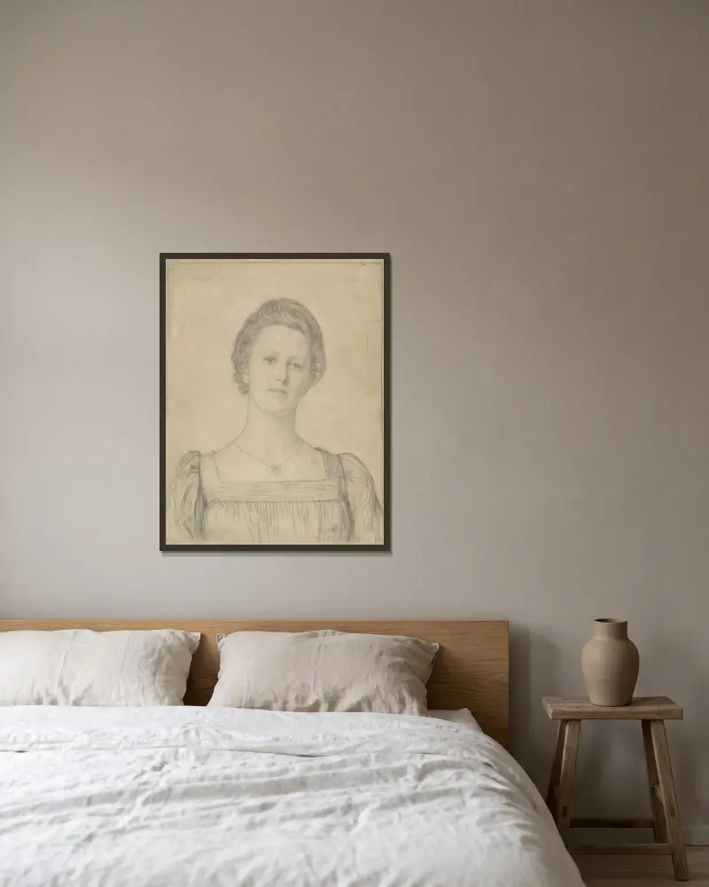 Porträtt av Emilie van Kerckhoff av Jan Veth inramad på en vägg