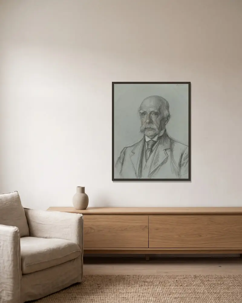 Porträtt av F.J. Spakler av Jan Veth inramad på en vägg