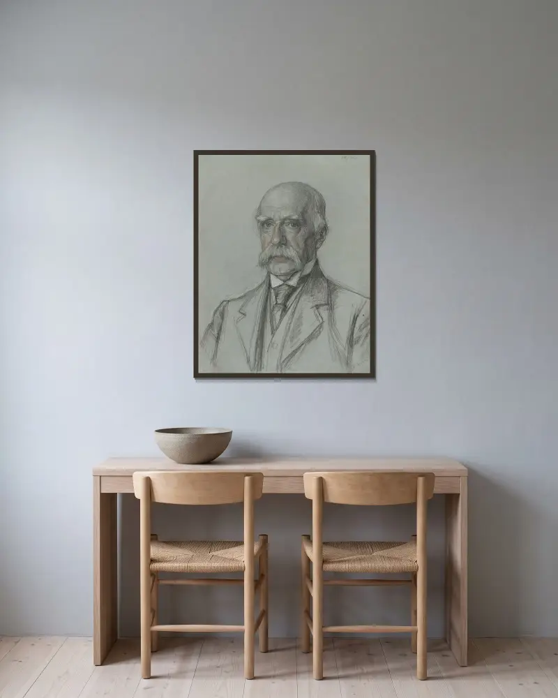 Porträtt av F.J. Spakler av Jan Veth inramad på en vägg