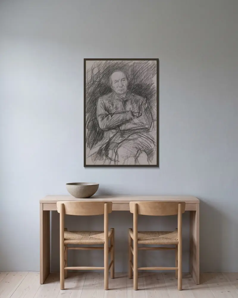 Porträtt av Frederik W. van Eeden av Jan Veth inramad på en vägg