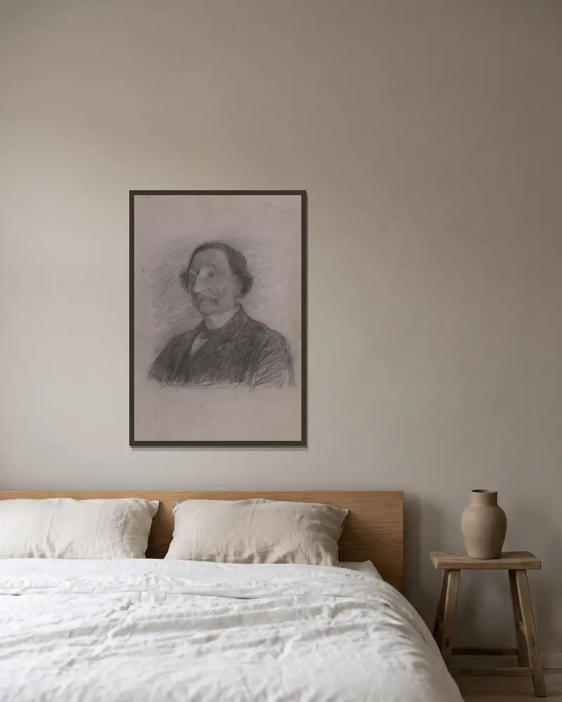 Porträtt av H.J. Schimmel av Jan Veth inramad på en vägg