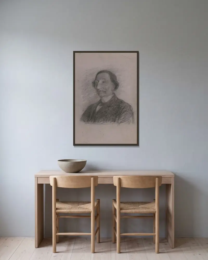 Porträtt av H.J. Schimmel av Jan Veth inramad på en vägg
