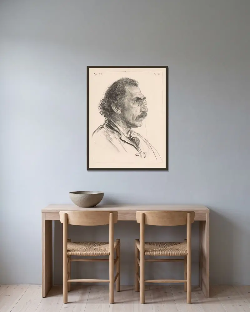 Porträtt av Hugo Rheinhold av Jan Veth inramad på en vägg