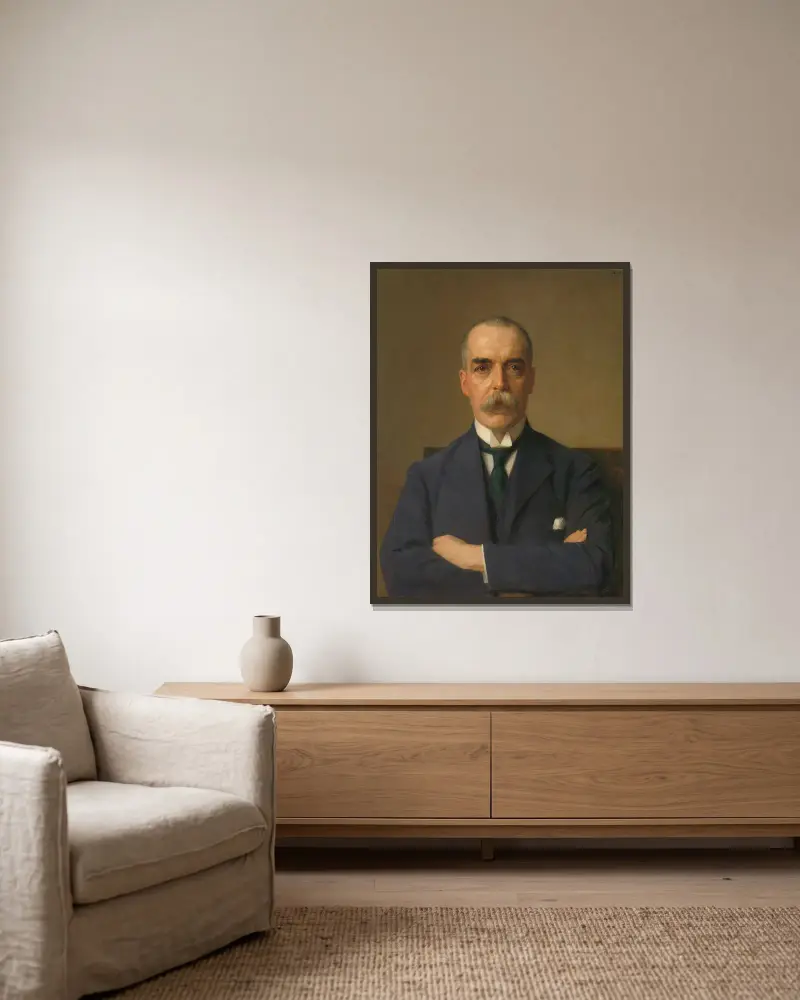 Portret van Isaac de Bruijn (1872-1953) av Jan Veth inramad på en vägg