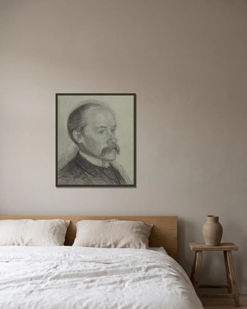 Porträtt av J.C. van Marken av Jan Veth inramad på en vägg