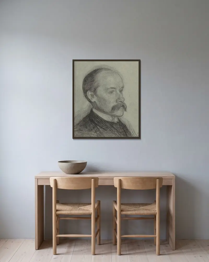 Porträtt av J.C. van Marken av Jan Veth inramad på en vägg