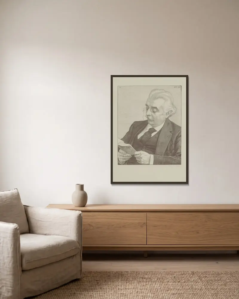 Porträtt av Jacob Nicolaas van Hall av Jan Veth inramad på en vägg