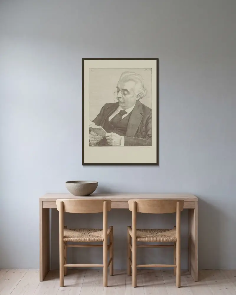 Porträtt av Jacob Nicolaas van Hall av Jan Veth inramad på en vägg