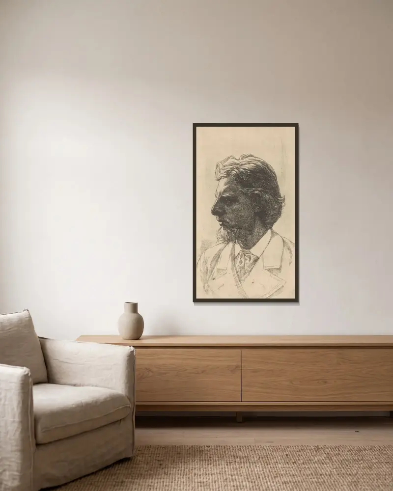 Porträtt av Jacques Perk av Jan Veth inramad på en vägg