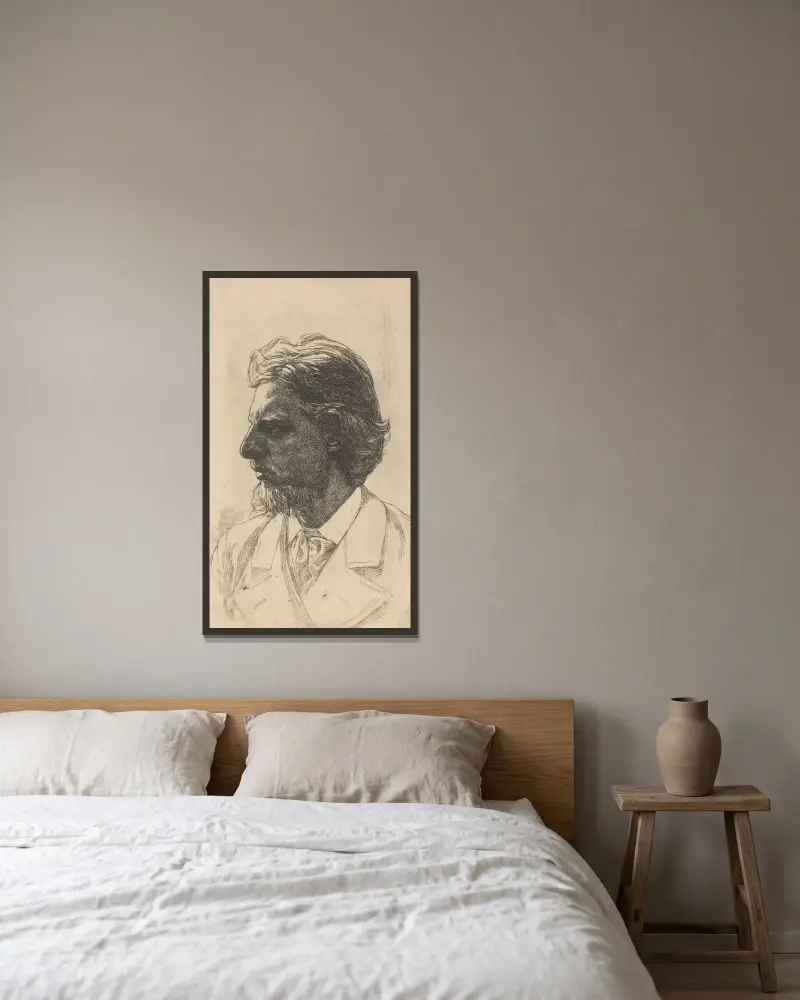 Porträtt av Jacques Perk av Jan Veth inramad på en vägg