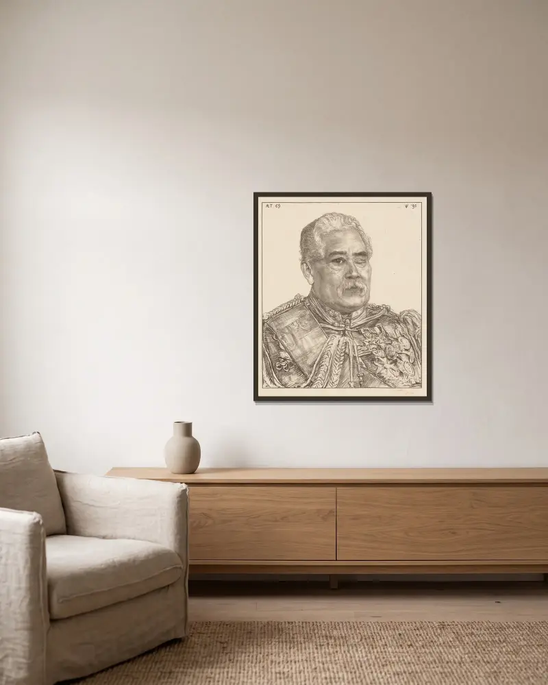 Portret van Karel van der Heijden av Jan Veth inramad på en vägg