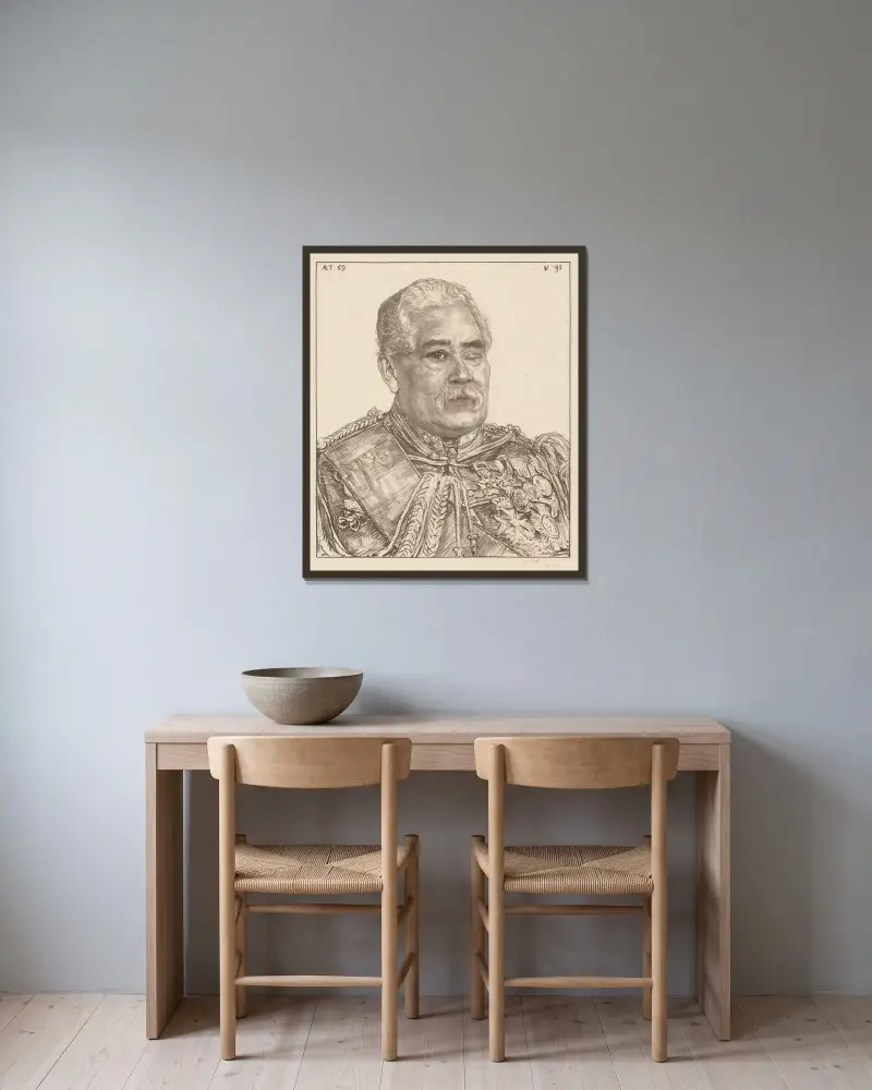 Portret van Karel van der Heijden av Jan Veth inramad på en vägg