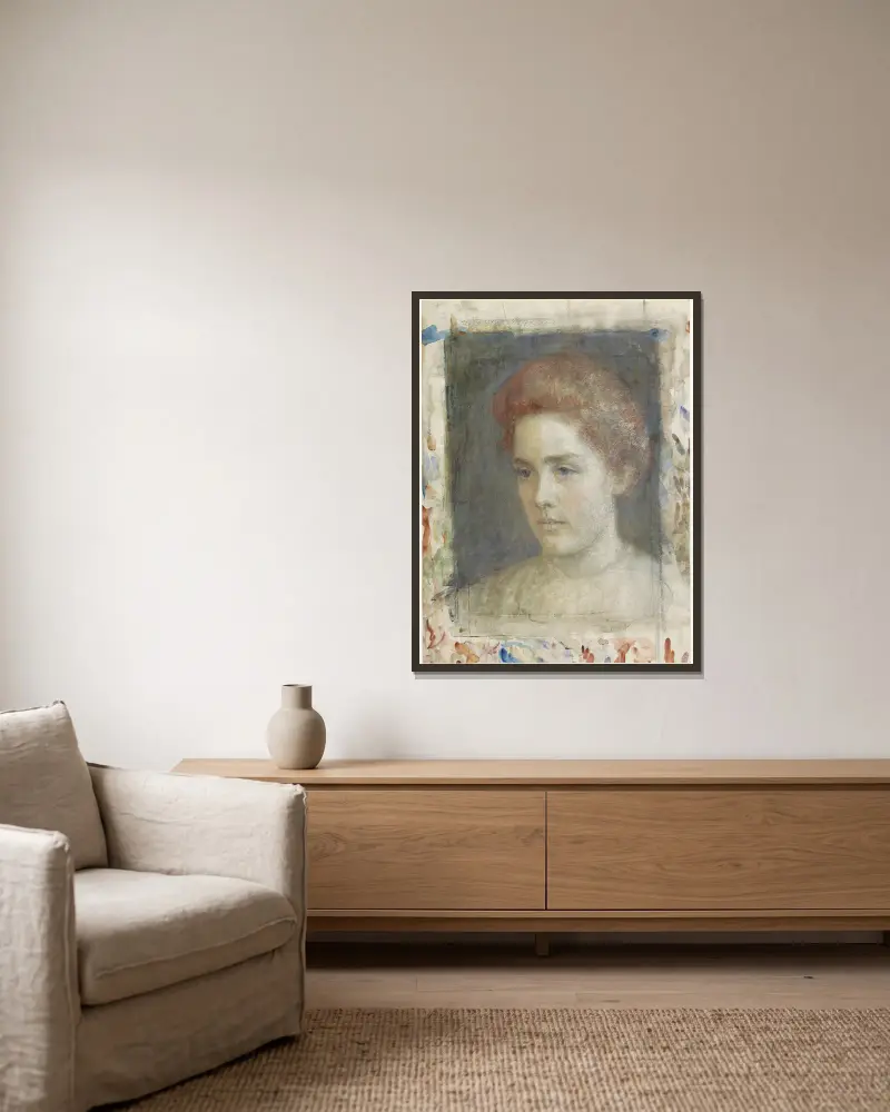 Portret van mejuffrouw Wiedenbruggen av Jan Veth inramad på en vägg