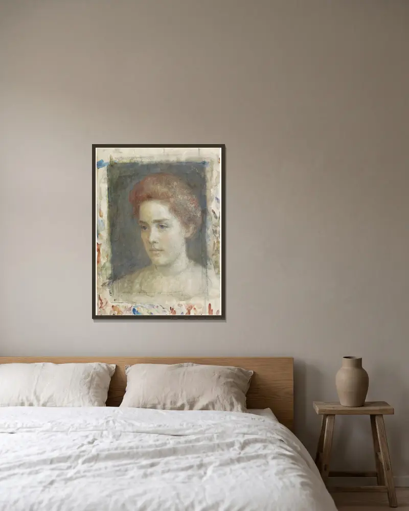 Portret van mejuffrouw Wiedenbruggen av Jan Veth inramad på en vägg