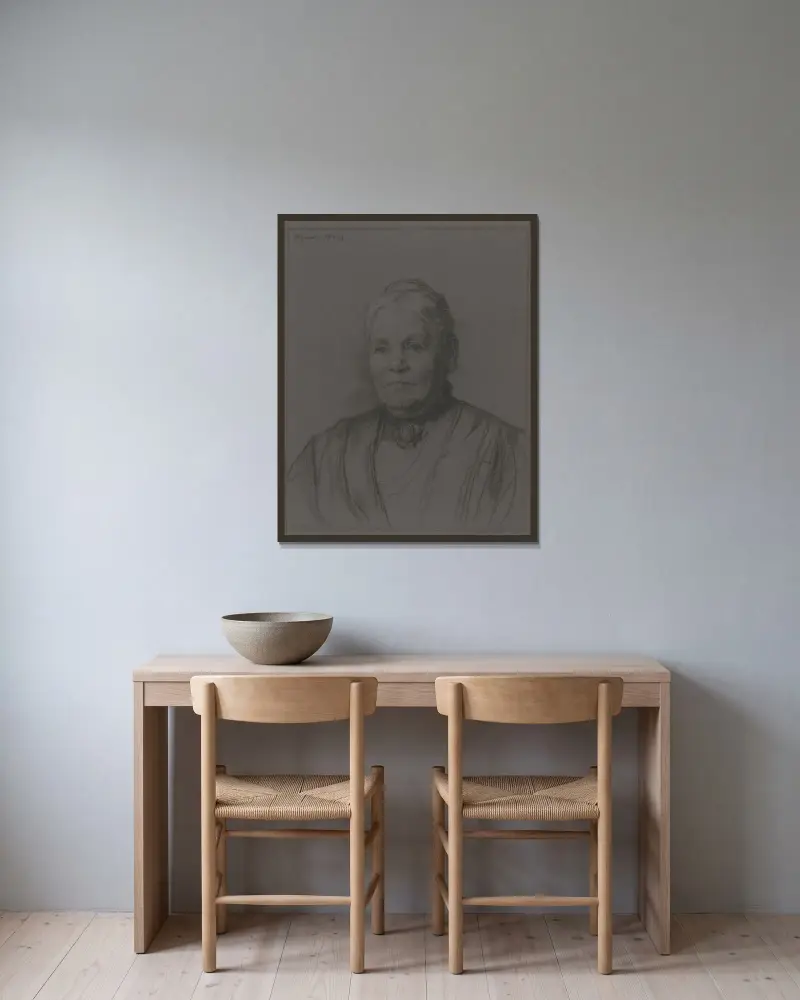 Porträtt av fru M. Heering-Spakler av Jan Veth inramad på en vägg