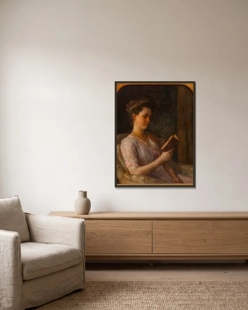 Portret van Mrs. Helena Dorothea Schniewind-Greeff (1880-1971) av Jan Veth inramad på en vägg
