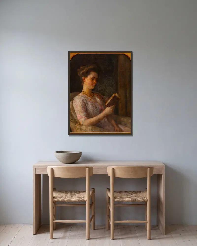 Portret van Mrs. Helena Dorothea Schniewind-Greeff (1880-1971) av Jan Veth inramad på en vägg