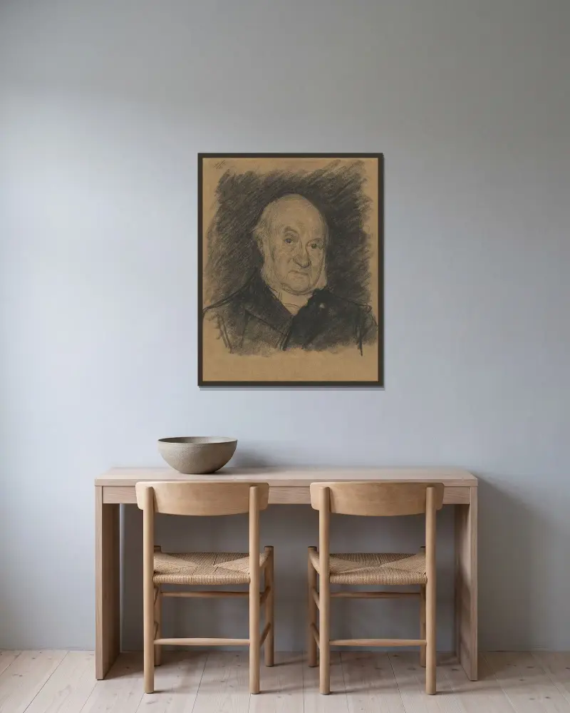 Porträtt av Nicolaas Beets av Jan Veth inramad på en vägg