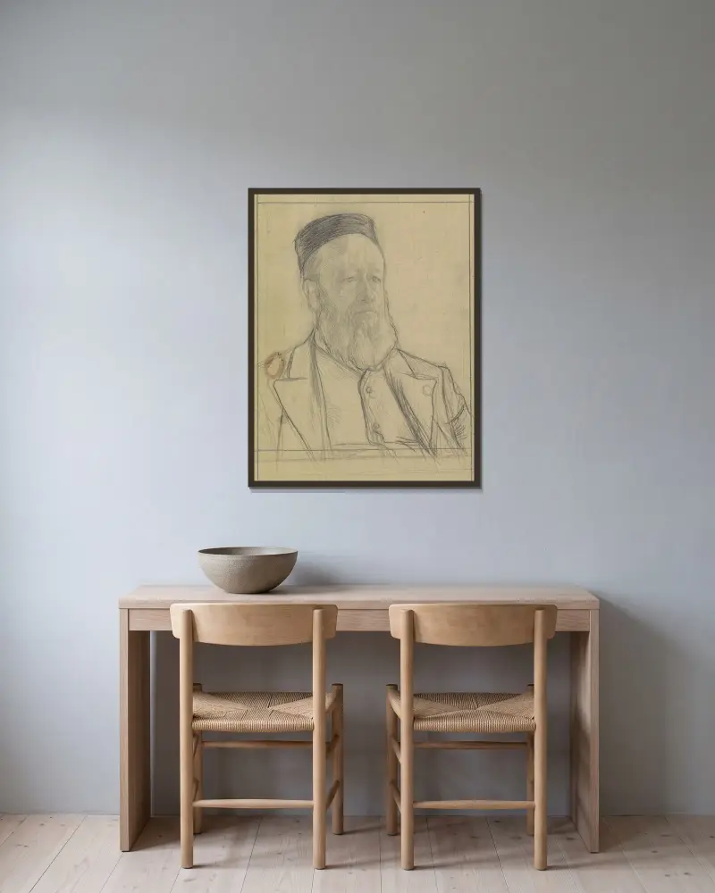 Porträtt av Pieter Johannes Veth av Jan Veth inramad på en vägg
