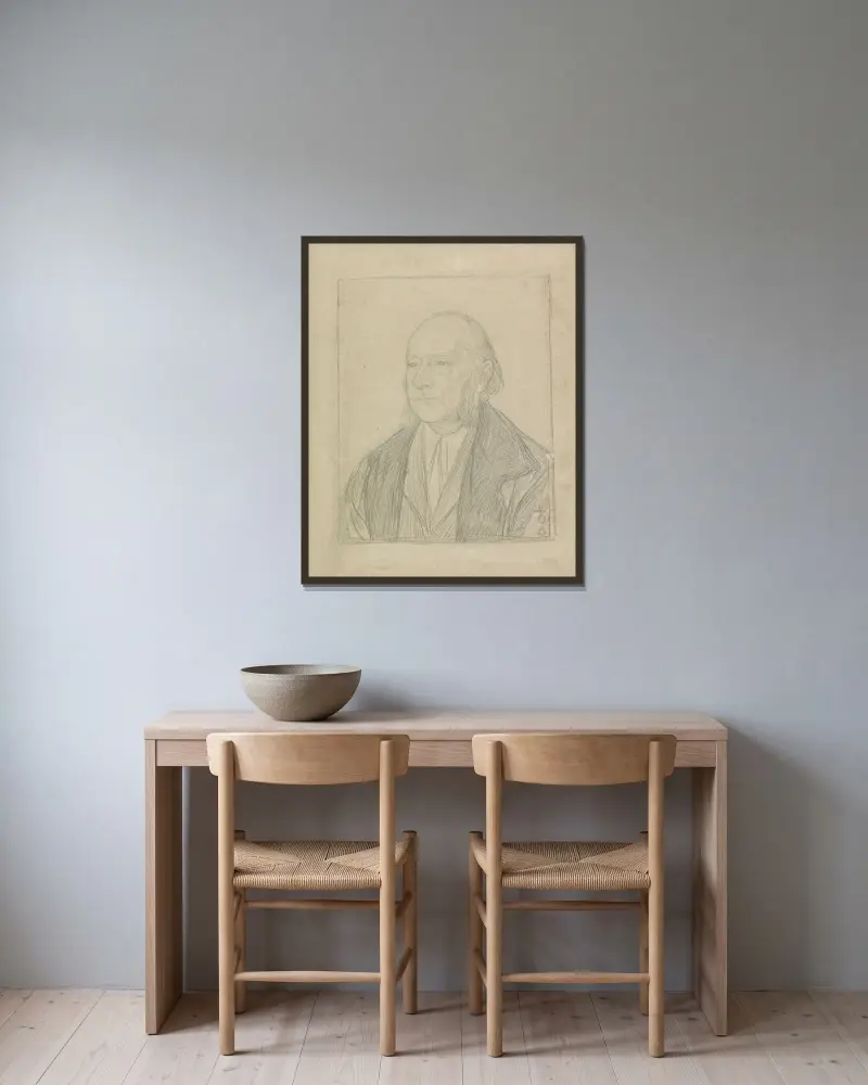 Porträtt av professor dr. J. Cramer av Jan Veth inramad på en vägg