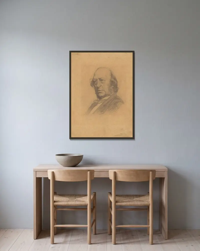Porträtt av professor dr. Jan van Geuns av Jan Veth inramad på en vägg