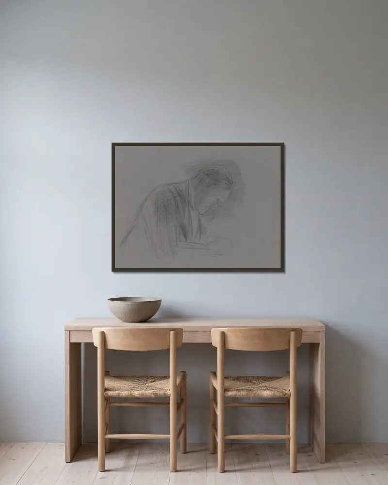 Portret van R.P.J. Tutein Nolthenius. av Jan Veth inramad på en vägg