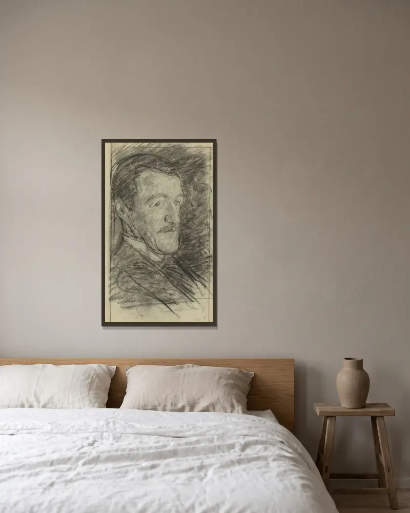 Porträtt av Richard Roland Holst av Jan Veth inramad på en vägg