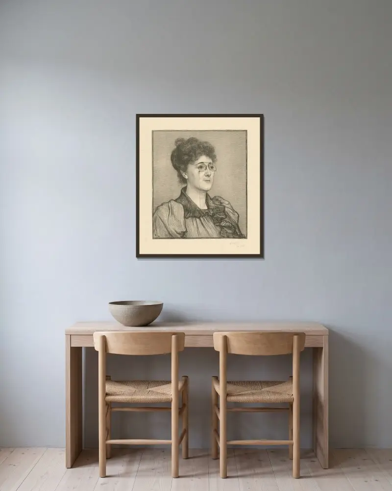 Porträtt av Thérèse Schwartze av Jan Veth inramad på en vägg