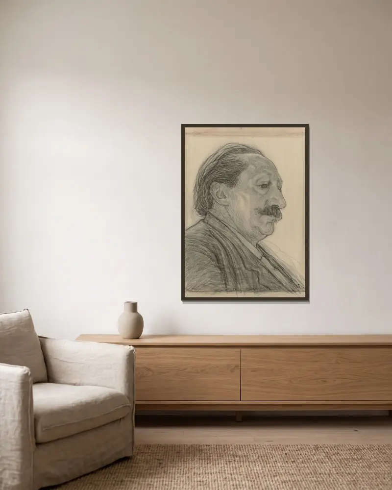 Porträtt av Willem Maris av Jan Veth inramad på en vägg