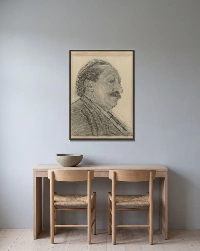 Porträtt av Willem Maris av Jan Veth inramad på en vägg