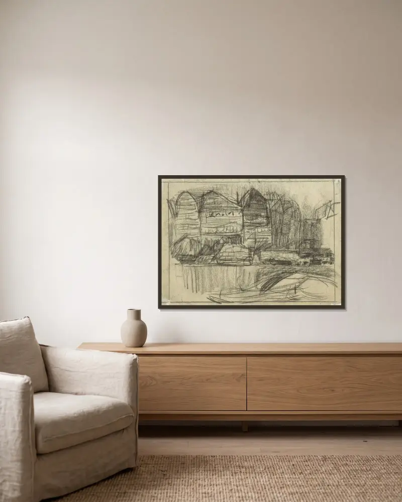Häuserzeile von Jan Veth gerahmt an einer Wand