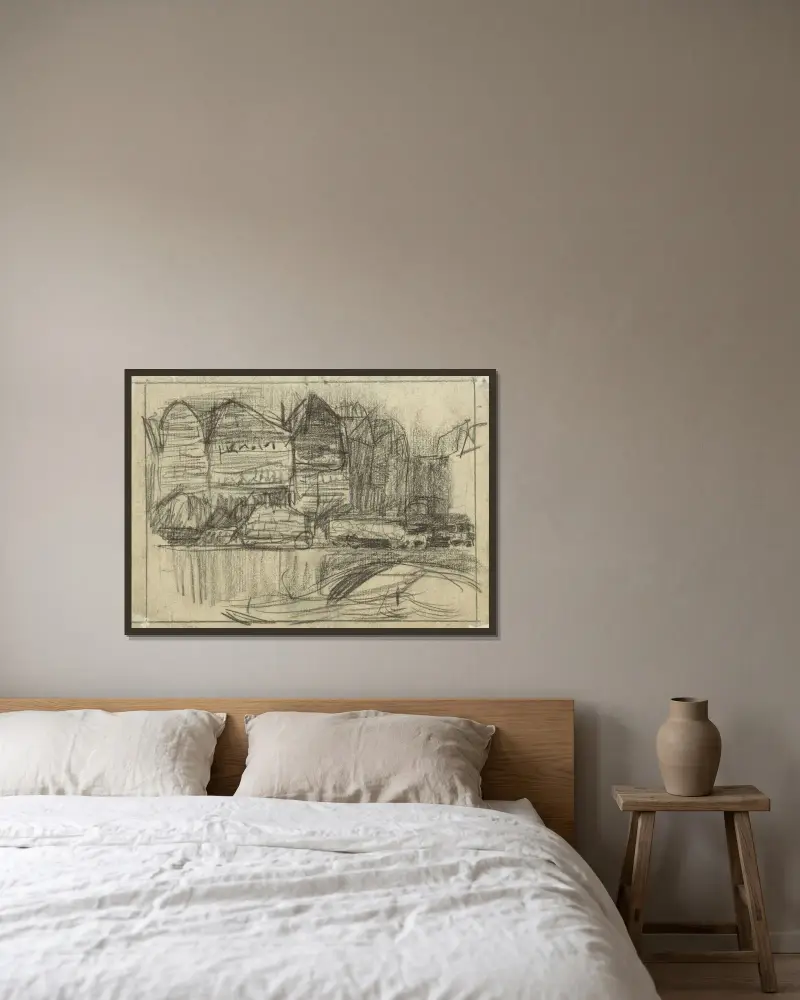 Häuserzeile von Jan Veth gerahmt an einer Wand