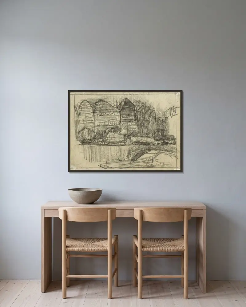 Häuserzeile von Jan Veth gerahmt an einer Wand