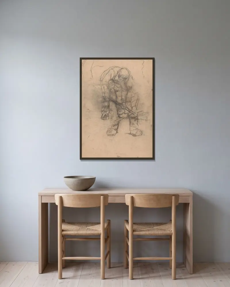 Studier av en arbetare av Jan Veth inramad på en vägg