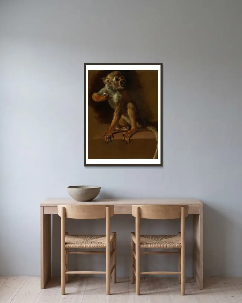 Sedící opice, Jan Weenix v rámu na stěně