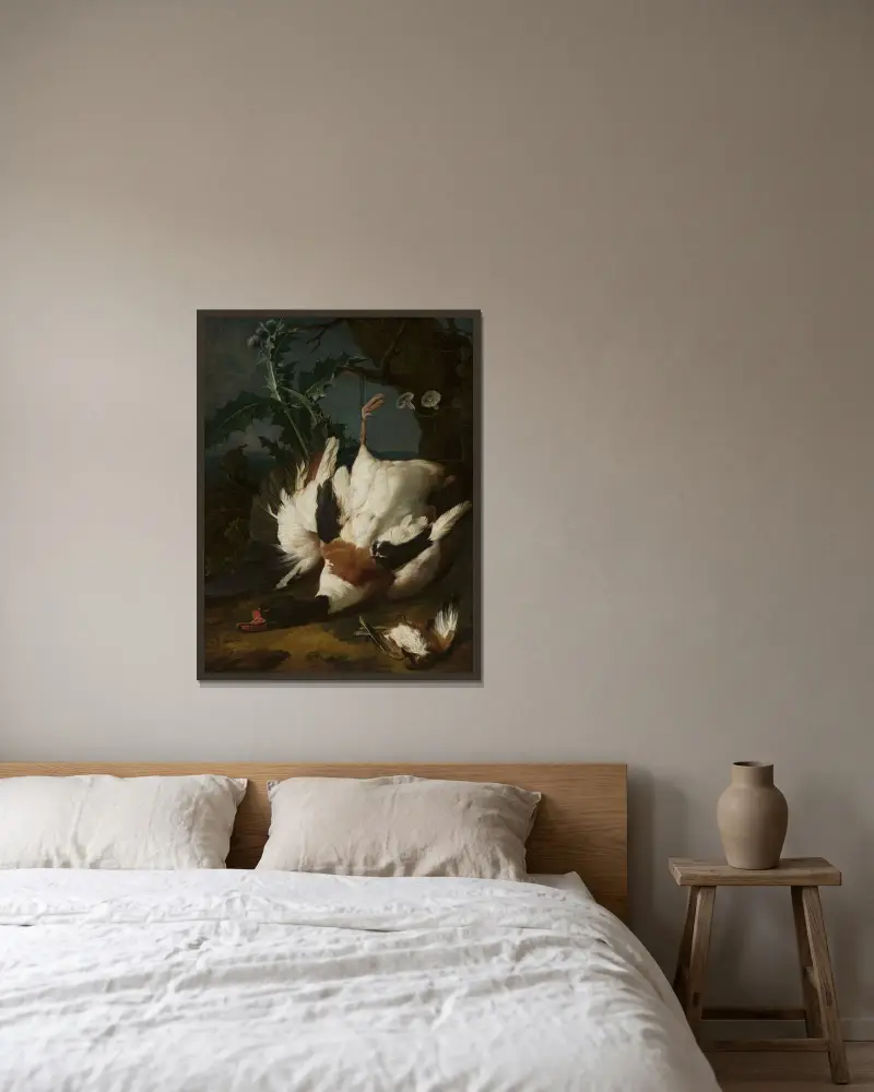Dead drake av Jan Weenix inramad på en vägg