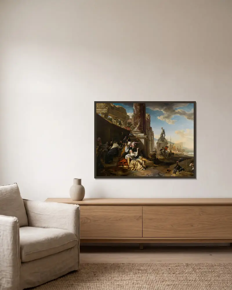 Die Lustfahrt von Jan Weenix gerahmt an einer Wand