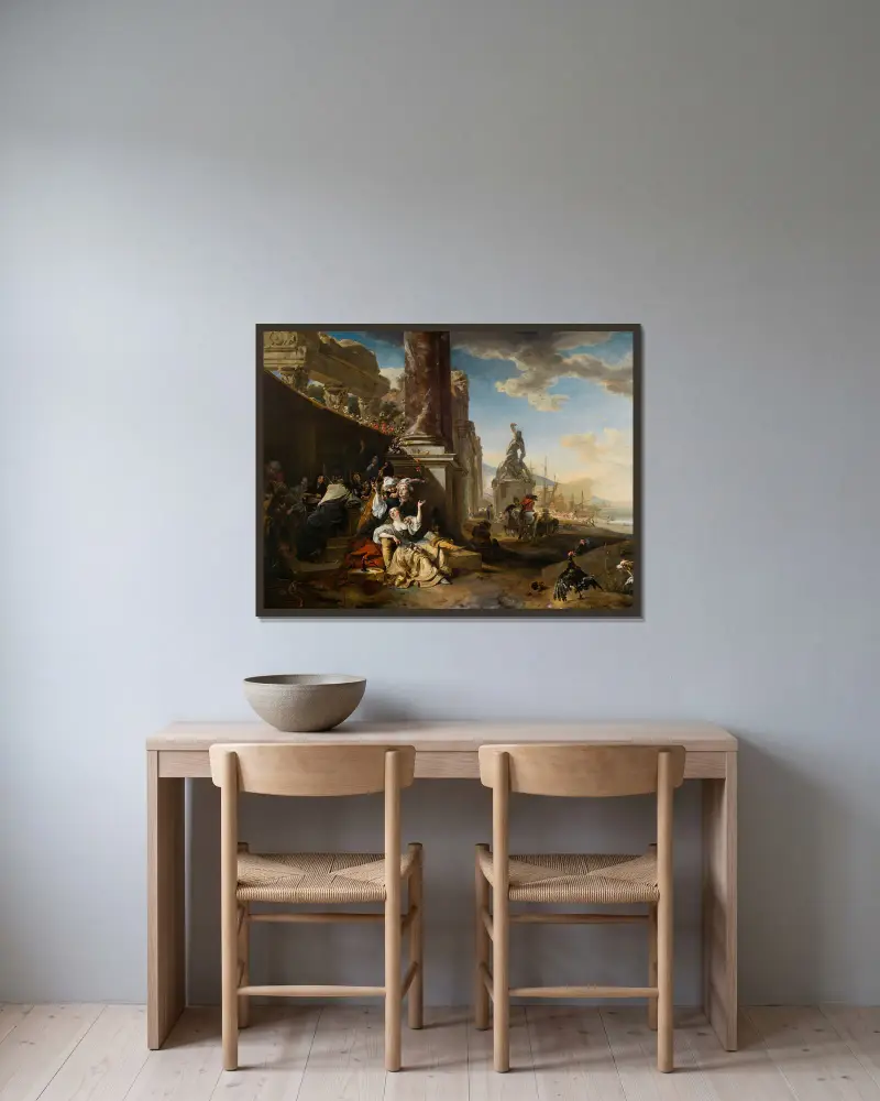 Die Lustfahrt von Jan Weenix gerahmt an einer Wand
