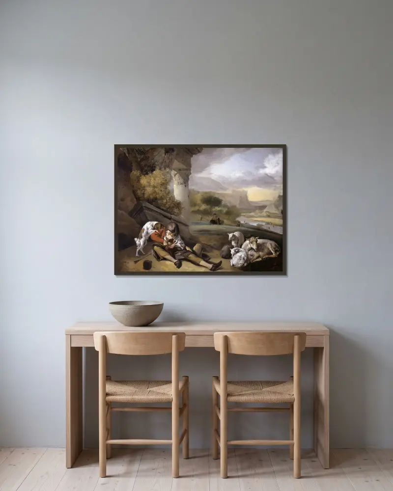 Krajina s pastýřským chlapcem, Jan Weenix v rámu na stěně