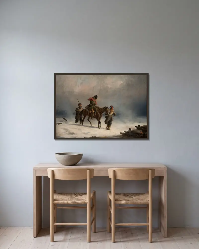 Retreat from Moscow in 1812 av January Suchodolski inramad på en vägg