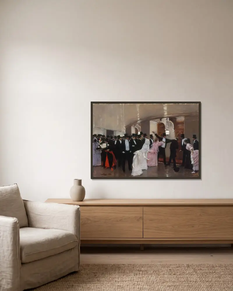 Gräl i Operans korridorer av Jean Béraud inramad på en vägg