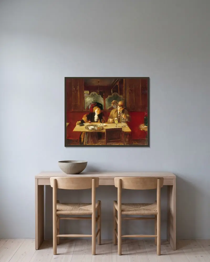 På kaféet, kallat Absinten av Jean Béraud inramad på en vägg