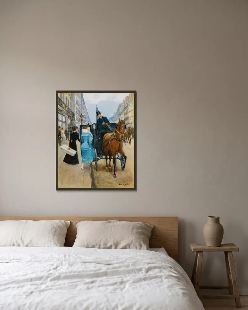 Gatan Rue de la Paix av Jean Béraud inramad på en vägg