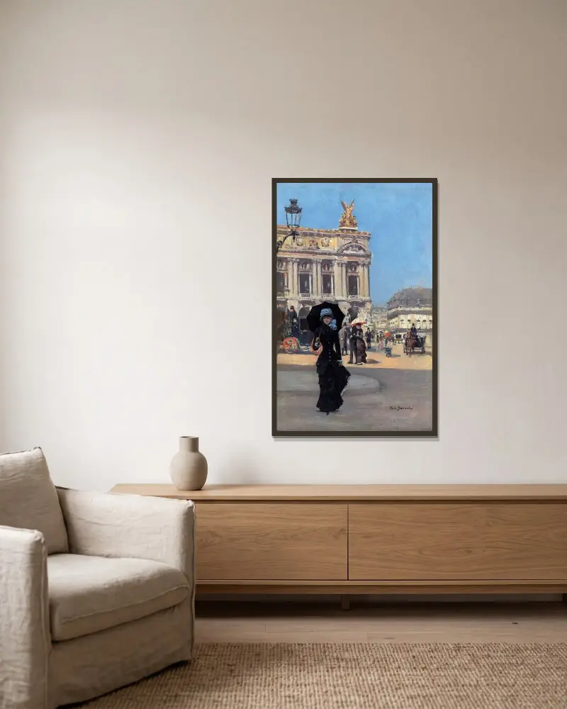 Framför Operan av Jean Béraud inramad på en vägg
