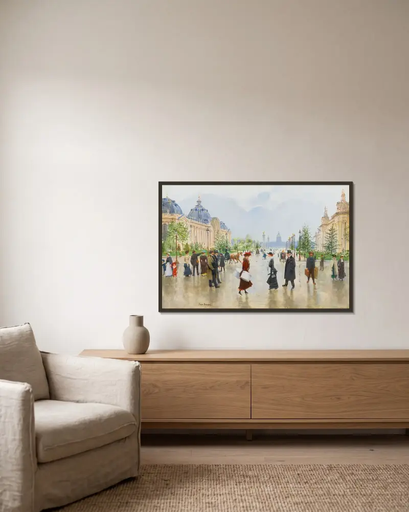 Entre Le Petit Et Le Grand Palais, Avenue Alexandre-III av Jean Béraud inramad på en vägg