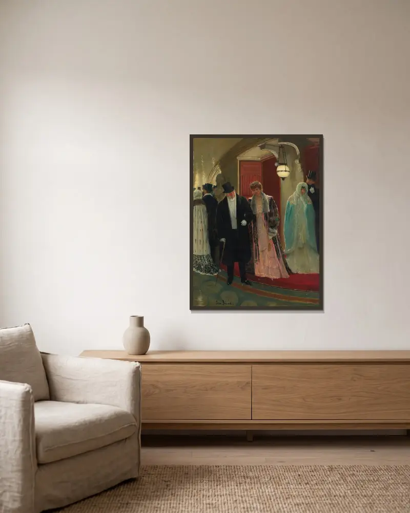 Verlassen der Opernloge von Jean Béraud gerahmt an einer Wand