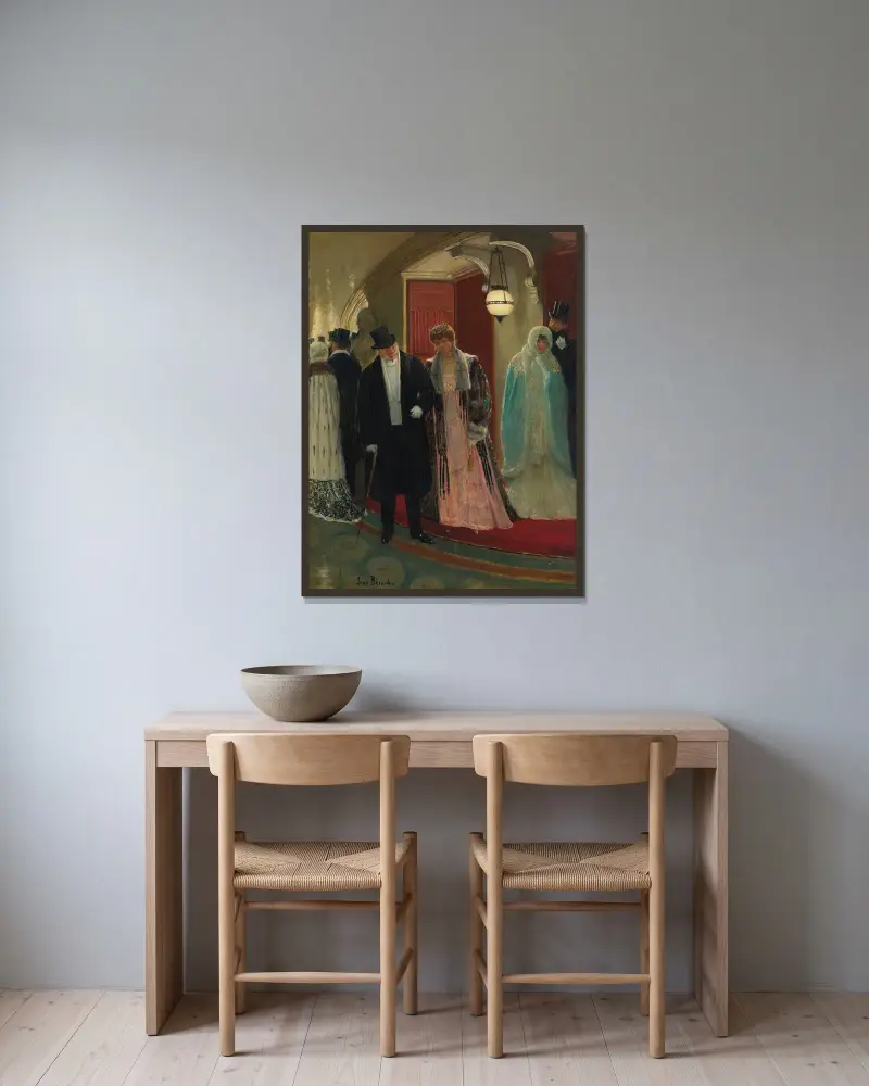 Verlassen der Opernloge von Jean Béraud gerahmt an einer Wand