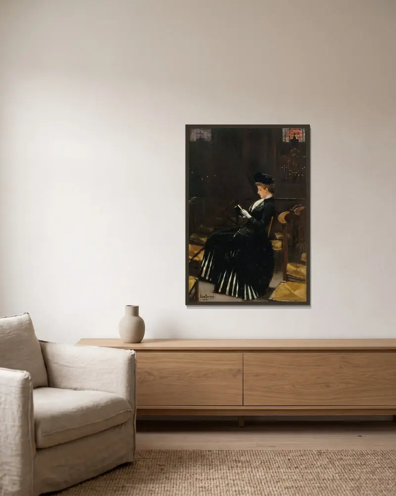 Kvinna i bön av Jean Béraud inramad på en vägg