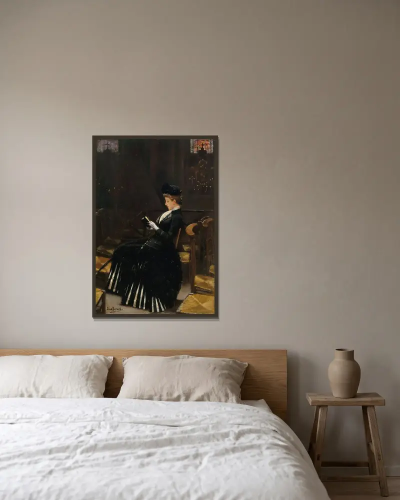 Kvinna i bön av Jean Béraud inramad på en vägg