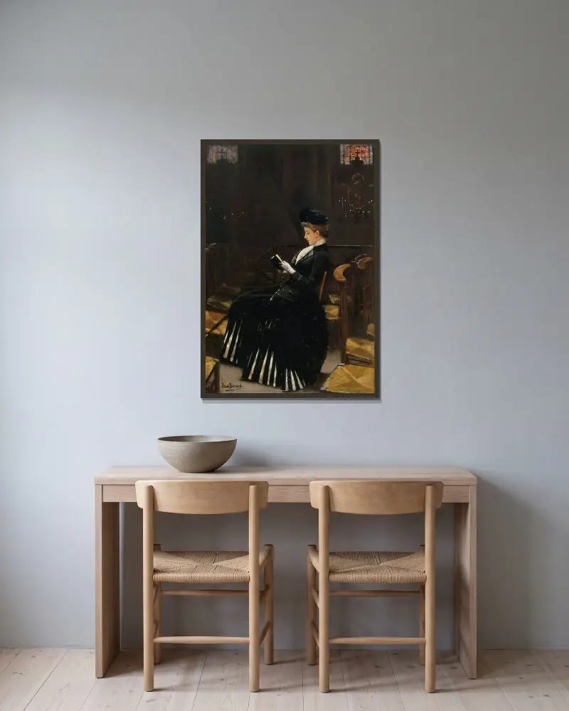 Kvinna i bön av Jean Béraud inramad på en vägg